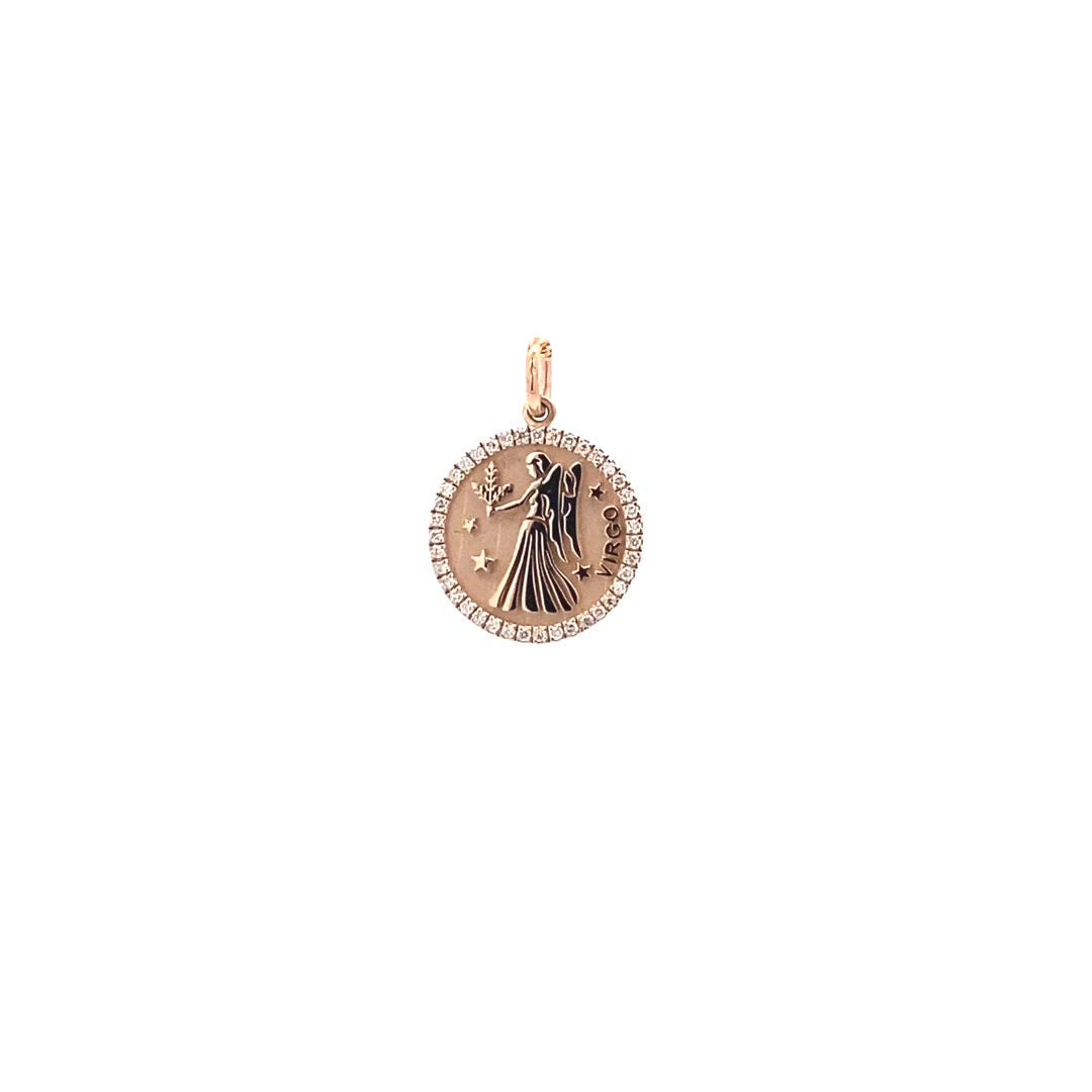 14K Gold 13mm Zodiac Sign Virgo  Diamond  Pendants(0.13ct) - dagatchi.com