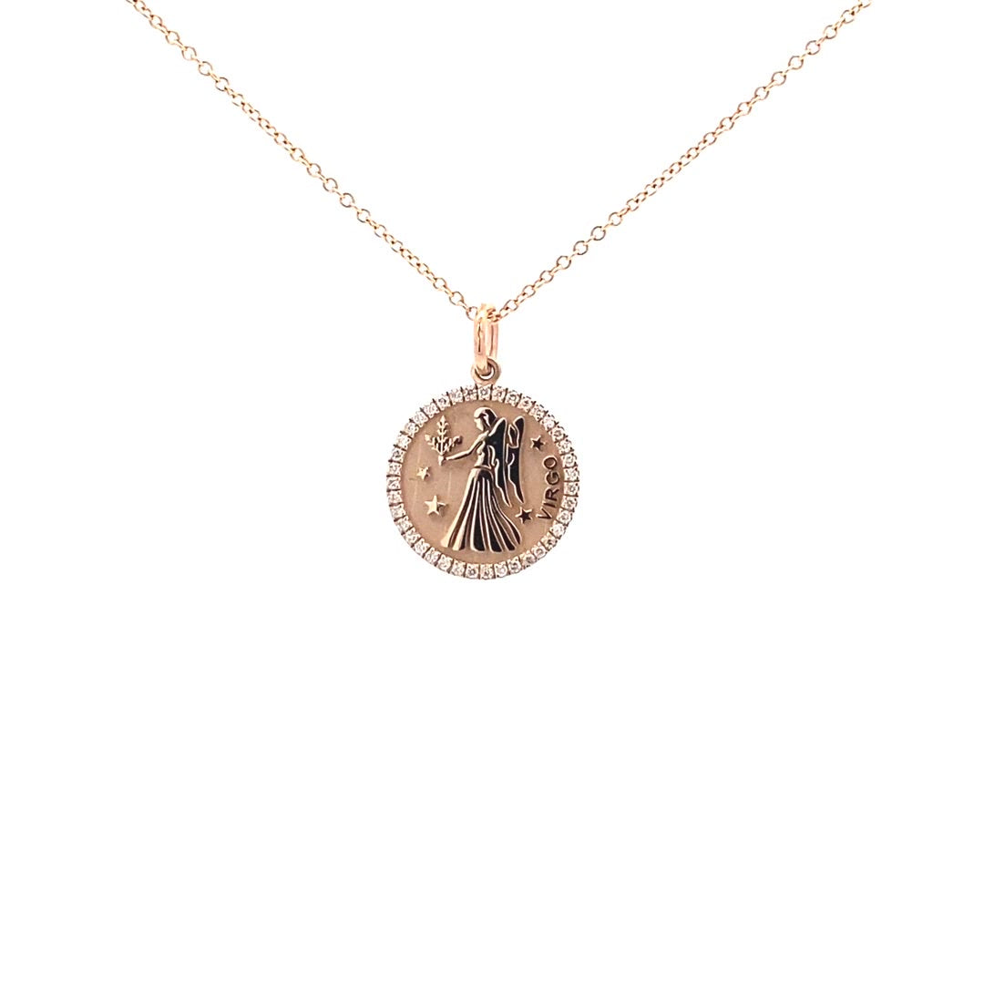 14K Gold 13mm Zodiac Sign Virgo  Diamond  Pendants(0.13ct) - dagatchi.com