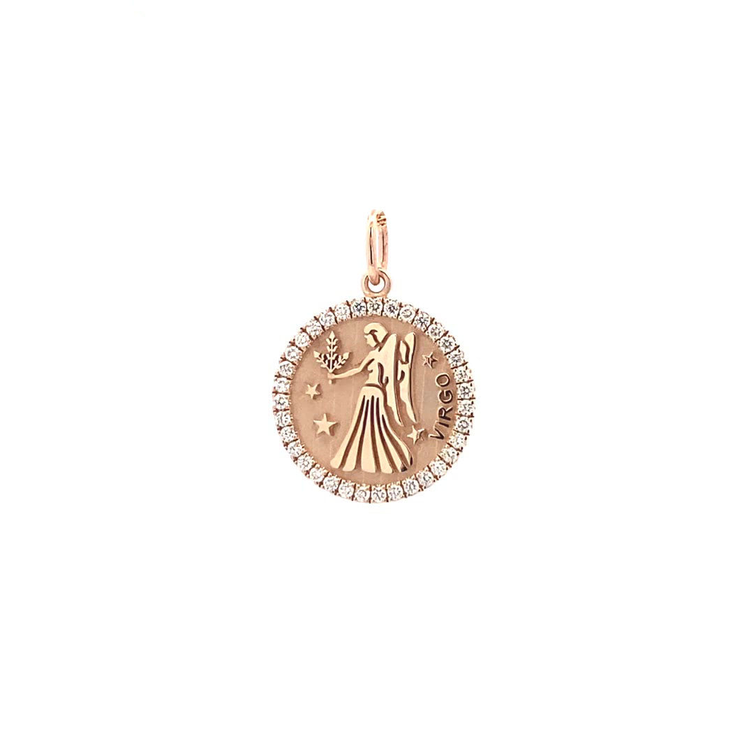 14K Gold 18mm Zodiac Sign Virgo Diamond  Pendants(0.45ct) - dagatchi.com