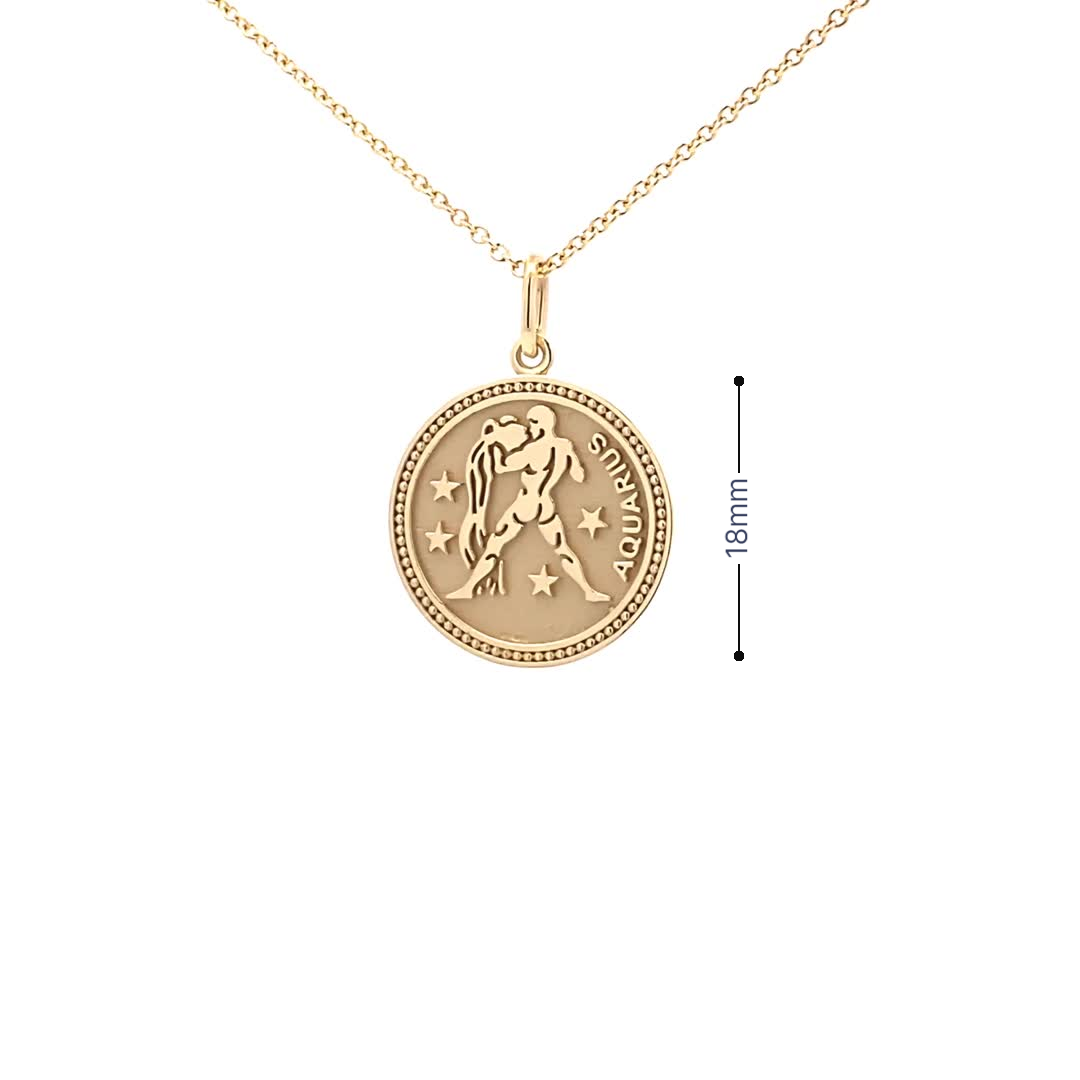 14K  Gold 18mm Zodiac Sign Aquarius Pendant - dagatchi.com