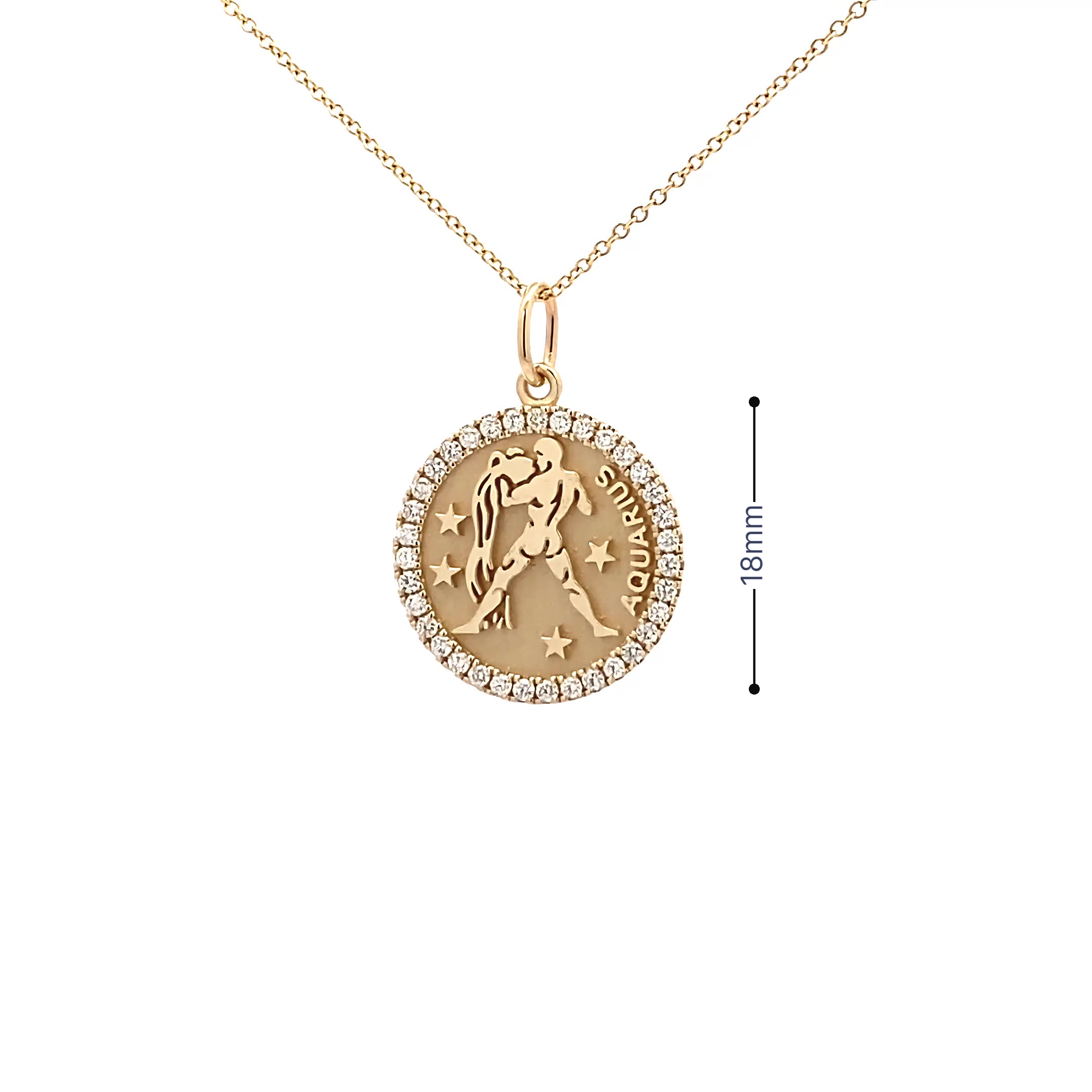 14K Gold 18mm Zodiac Sign Aquarius  Diamond  Pendants(0.45ct) - dagatchi.com