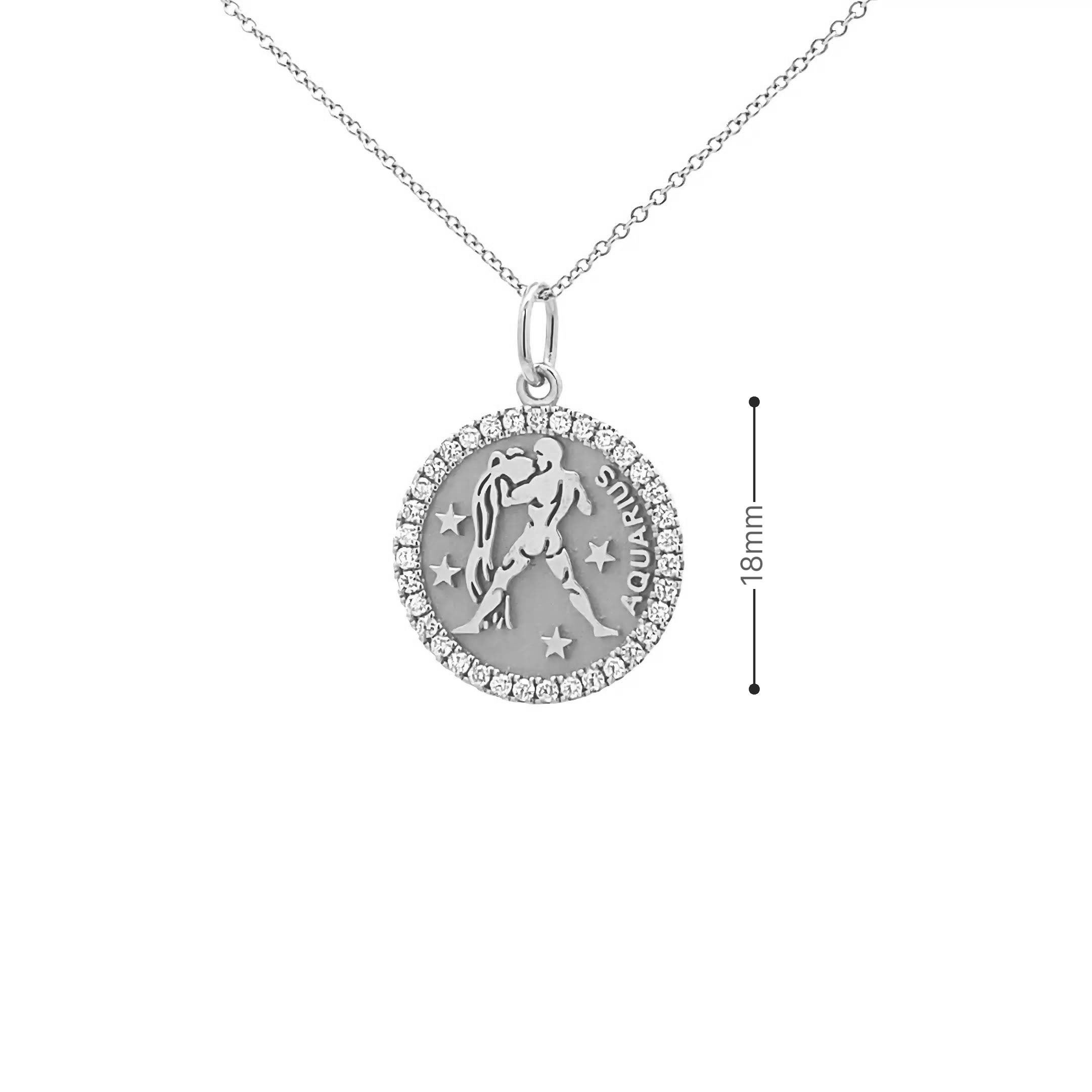 14K Gold 18mm Zodiac Sign Aquarius  Diamond  Pendants(0.45ct) - dagatchi.com