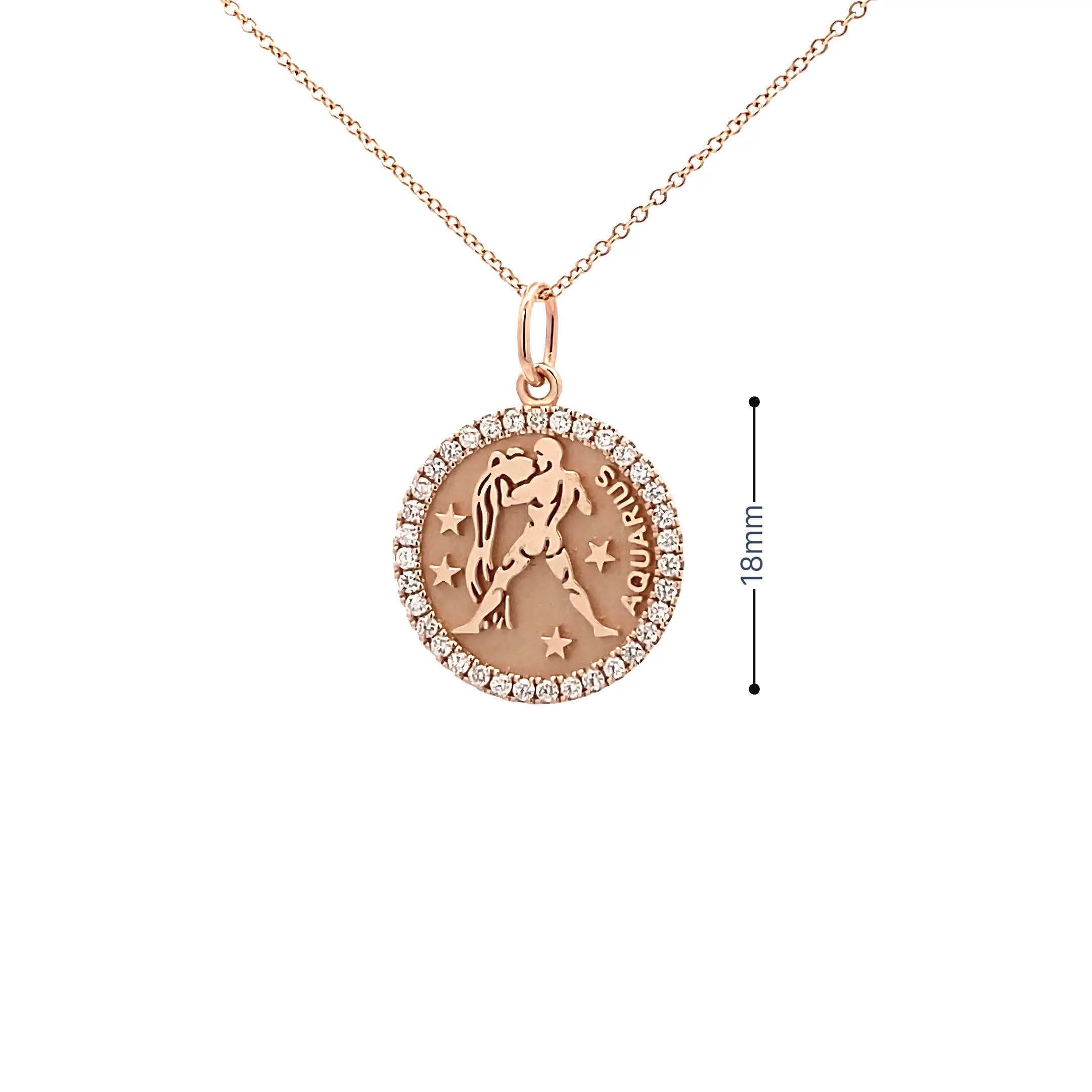 14K Gold 18mm Zodiac Sign Aquarius  Diamond  Pendants(0.45ct) - dagatchi.com