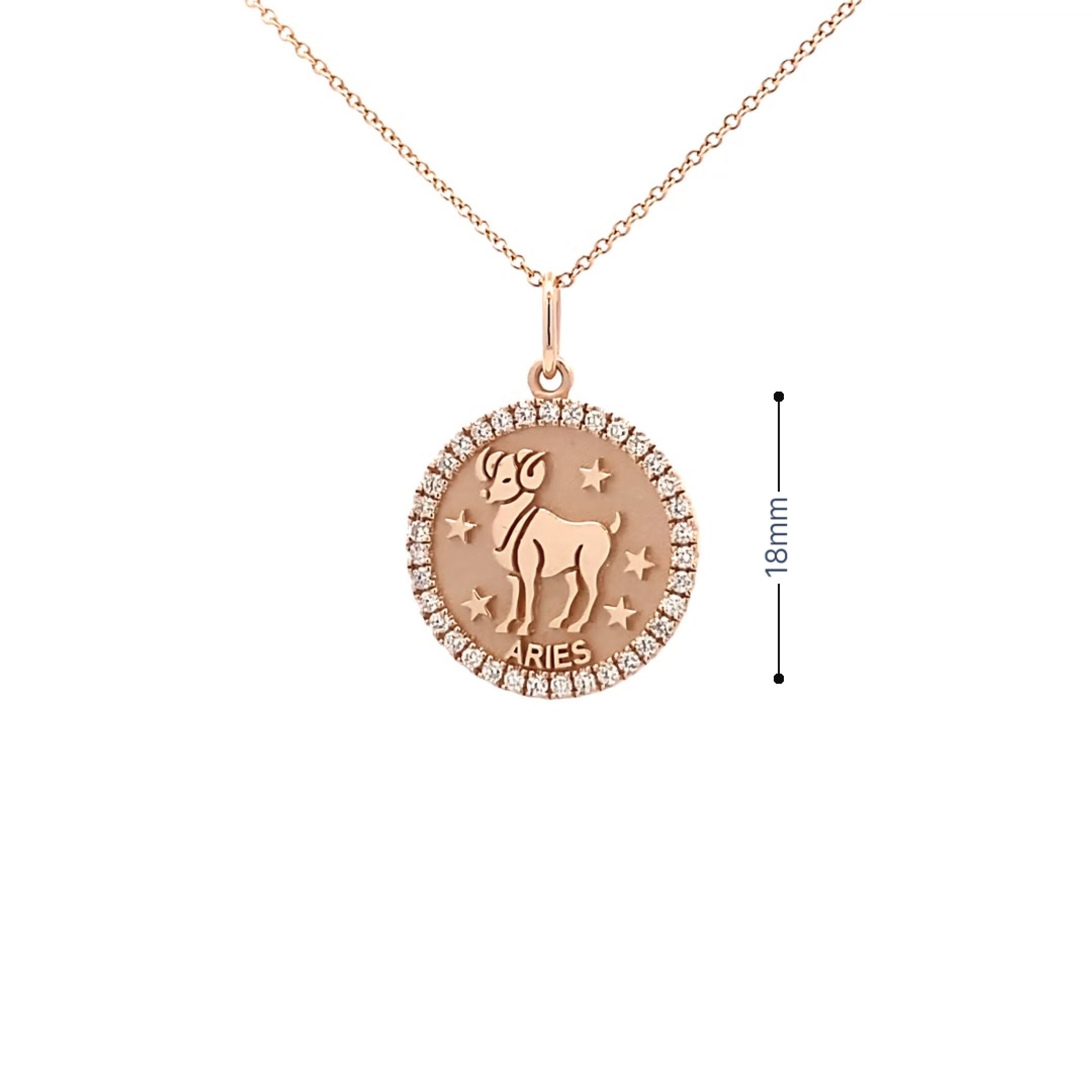 14K Gold 18mm Zodiac Sign Aries  Diamond  Pendants(0.45ct) - dagatchi.com