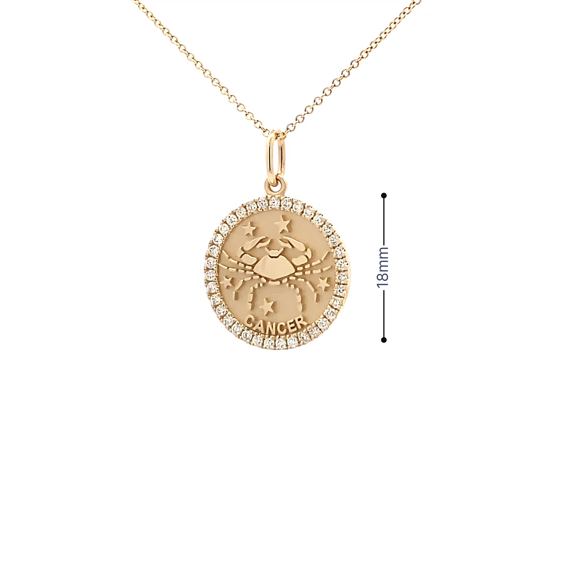 14K Gold 18mm Zodiac Sign Cancer  Diamond  Pendants(0.45ct) - dagatchi.com