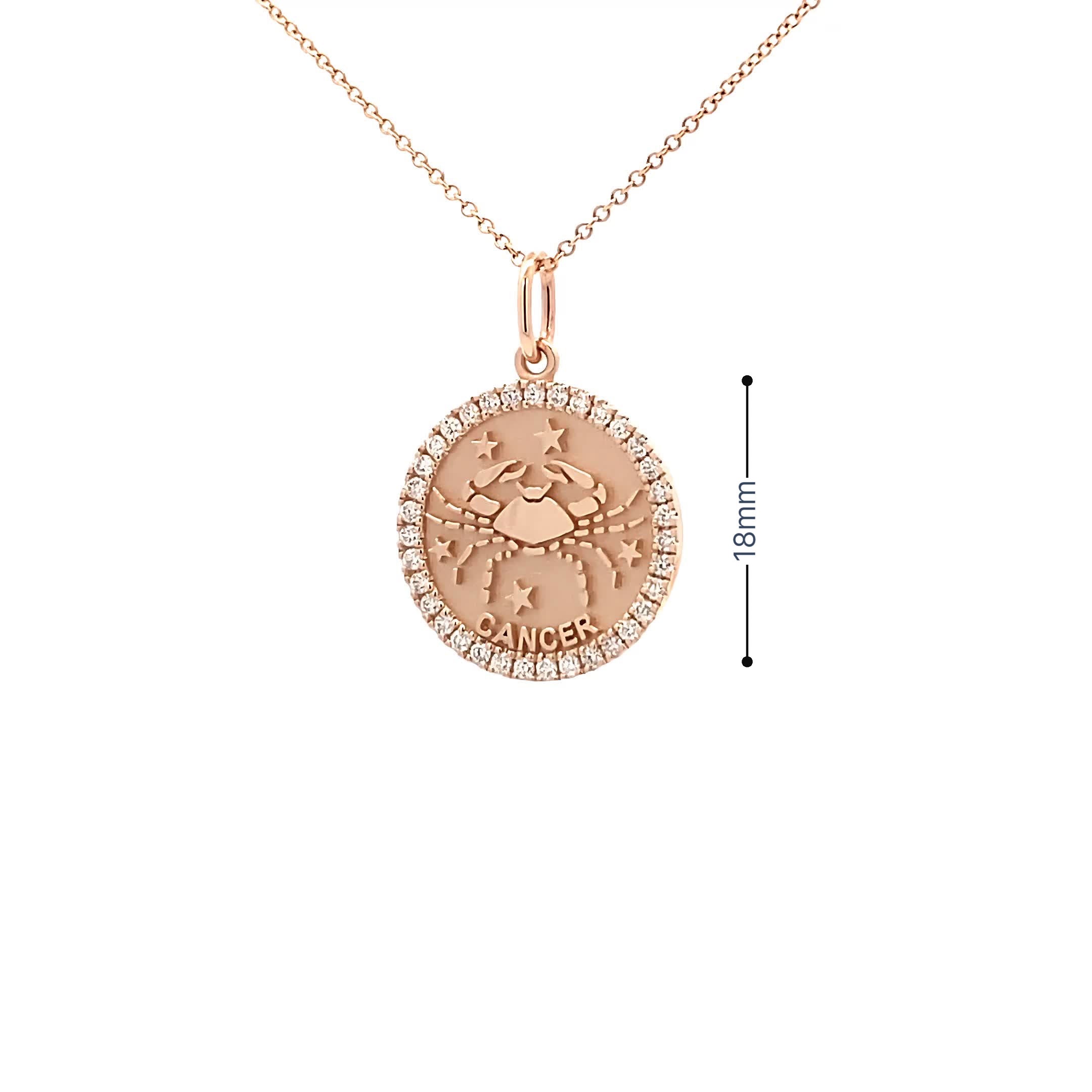 14K Gold 18mm Zodiac Sign Cancer  Diamond  Pendants(0.45ct) - dagatchi.com