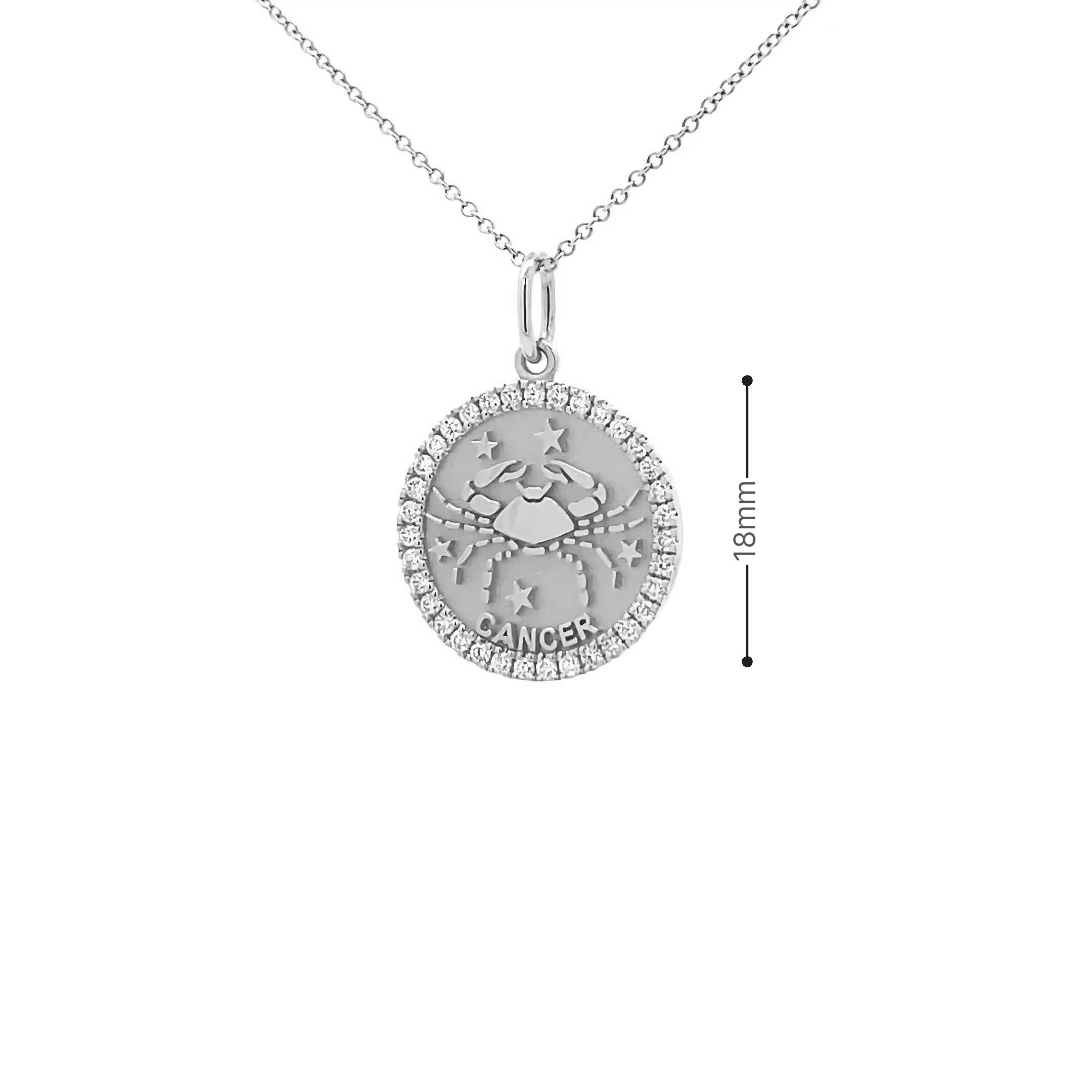 14K Gold 18mm Zodiac Sign Cancer  Diamond  Pendants(0.45ct) - dagatchi.com