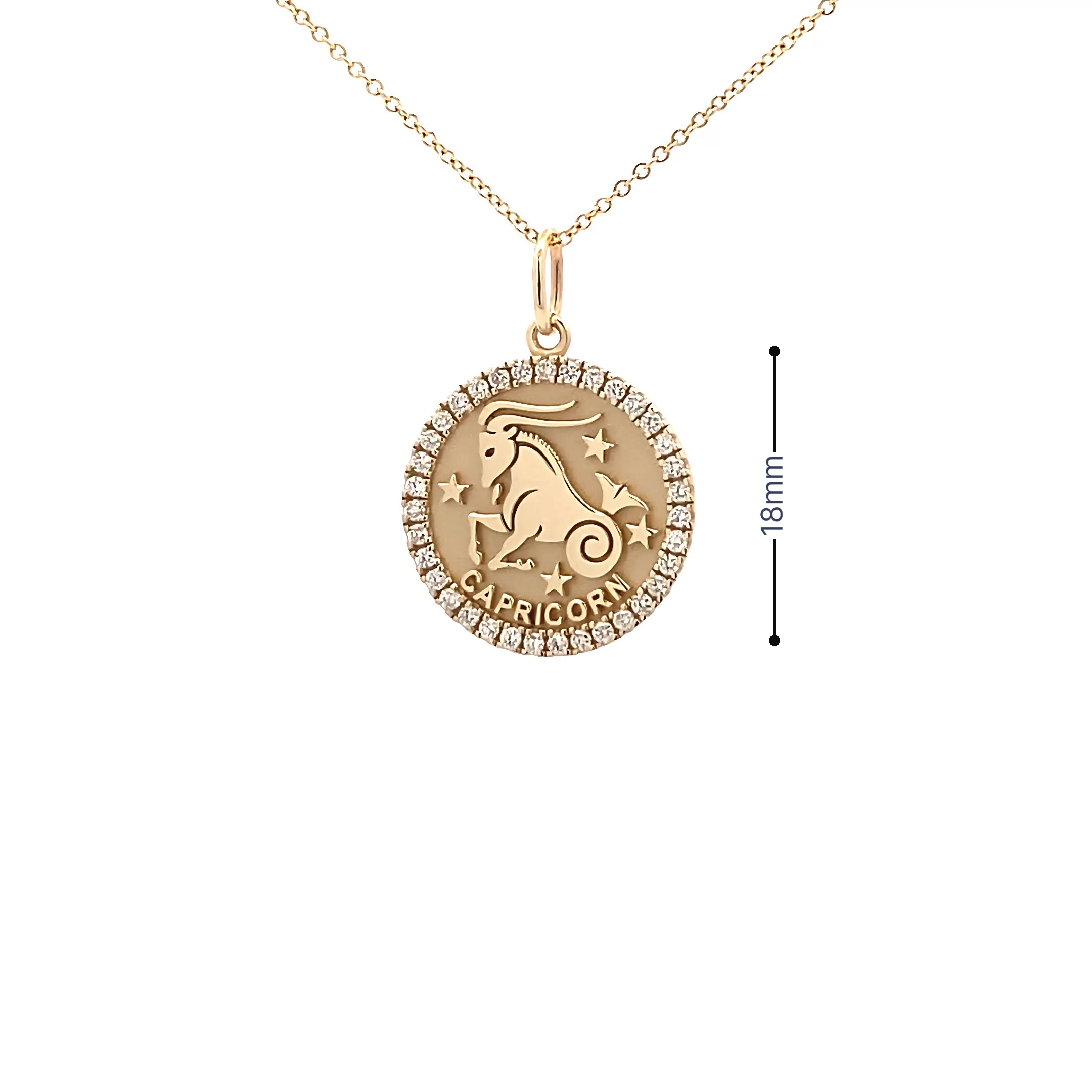 14K Gold 18mm Zodiac Sign Capricorn  Diamond  Pendants(0.45ct) - dagatchi.com