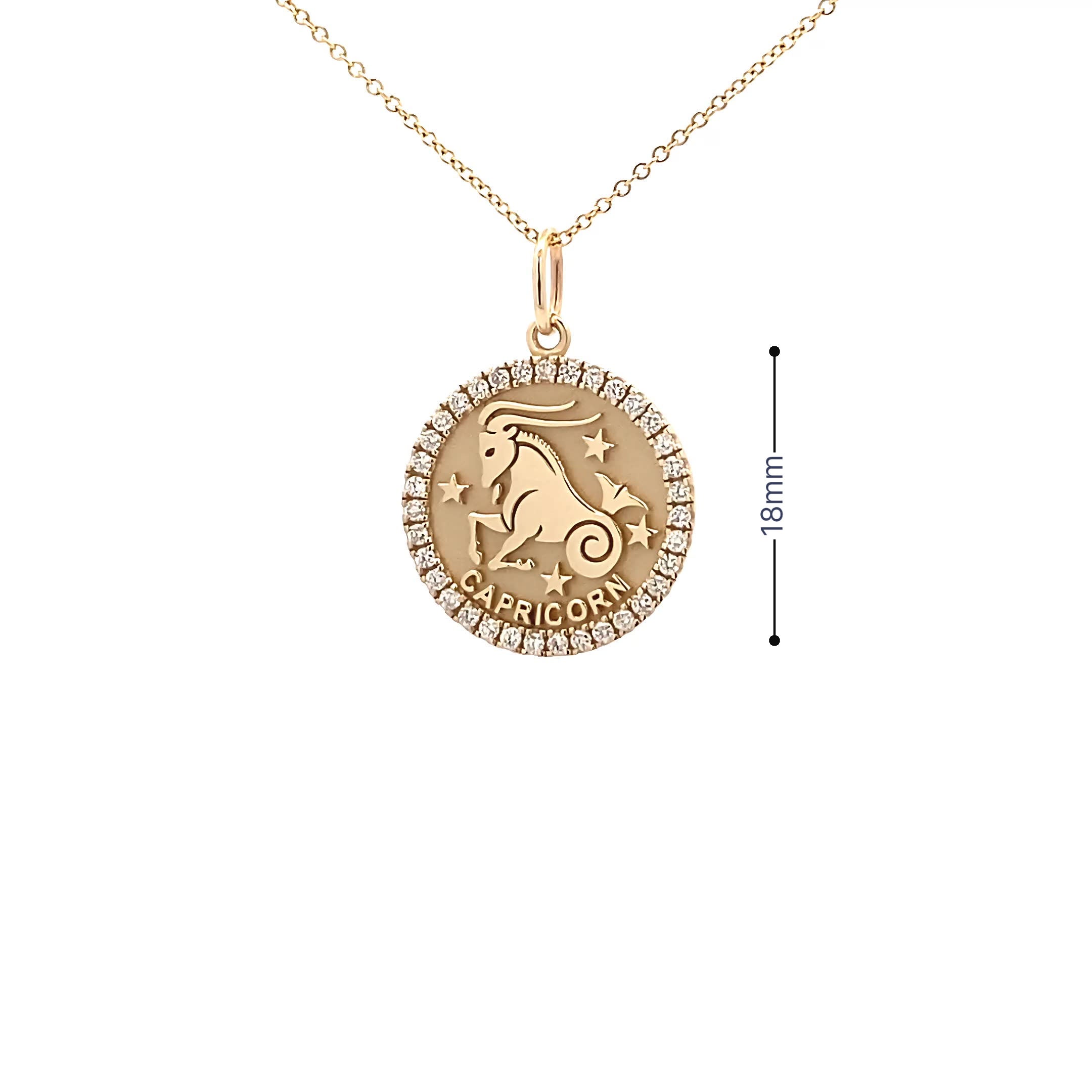 14K Gold 18mm Zodiac Sign Capricorn  Diamond  Pendants(0.45ct) - dagatchi.com