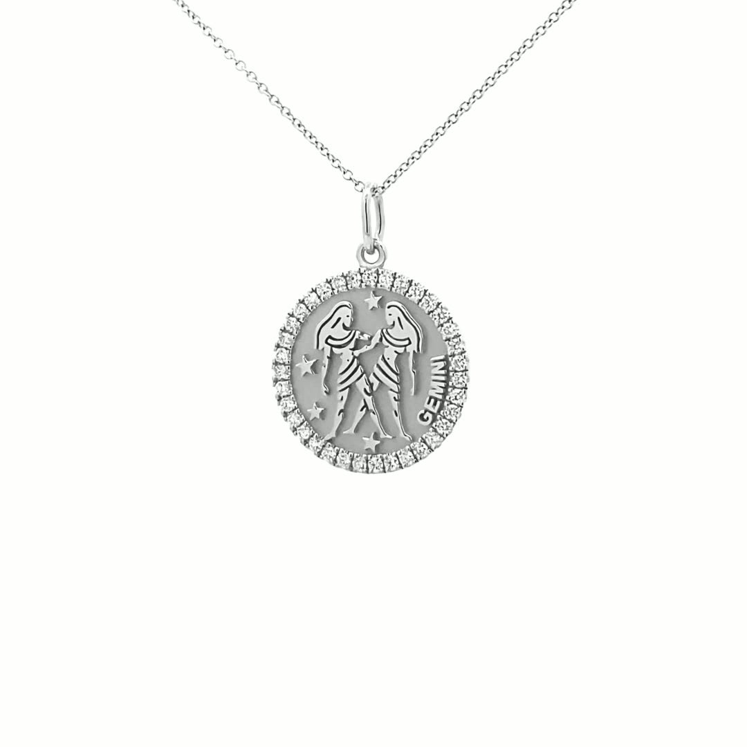 14K Gold 18mm Zodiac Sign Gemini  Diamond  Pendants(0.45ct) - dagatchi.com