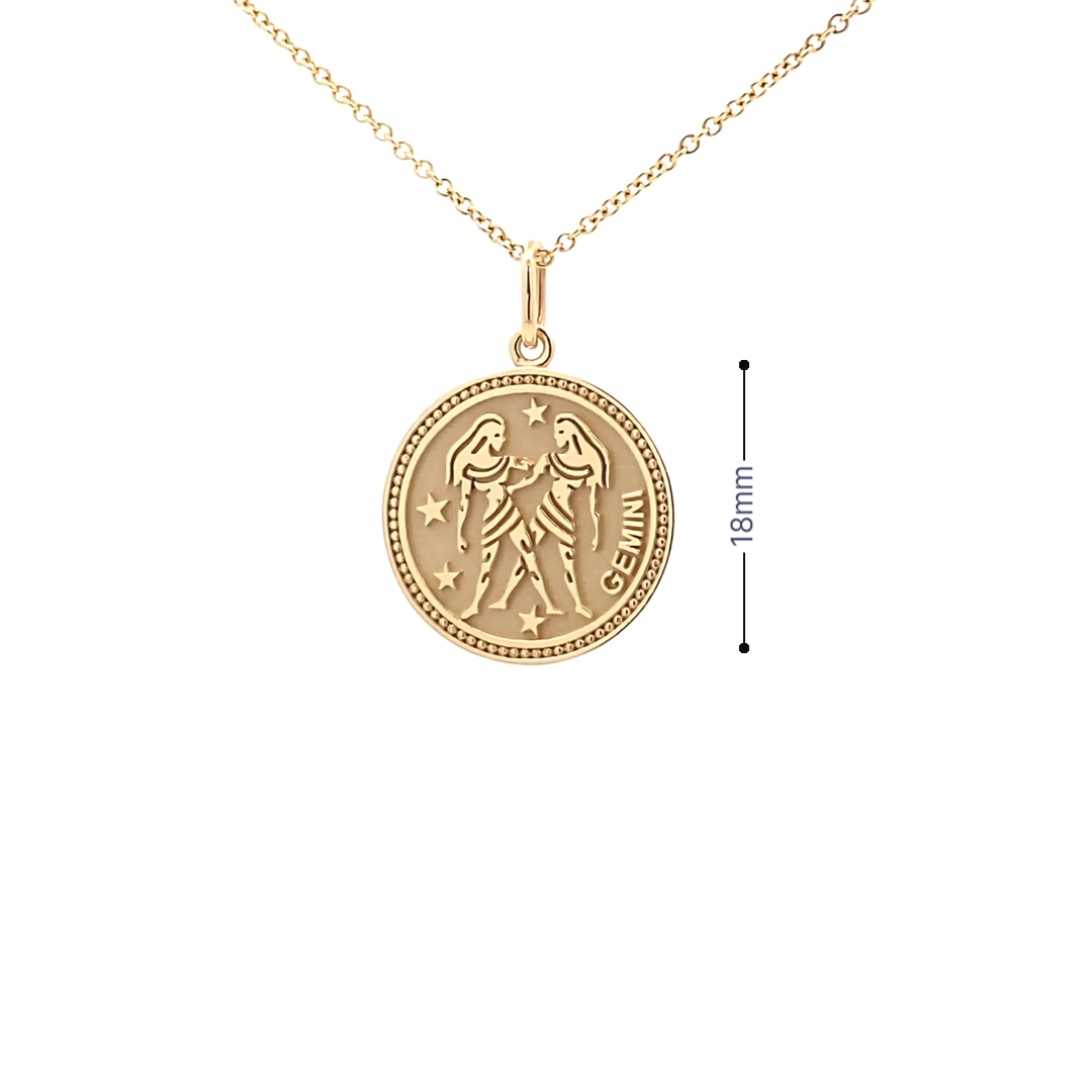 14K  Gold 18mm Zodiac Sign Gemini Pendant - dagatchi.com