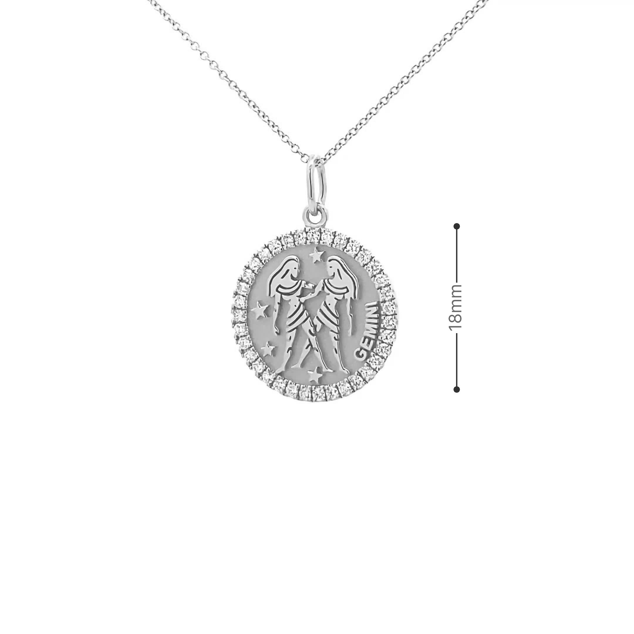 14K Gold 18mm Zodiac Sign Gemini  Diamond  Pendants(0.45ct) - dagatchi.com