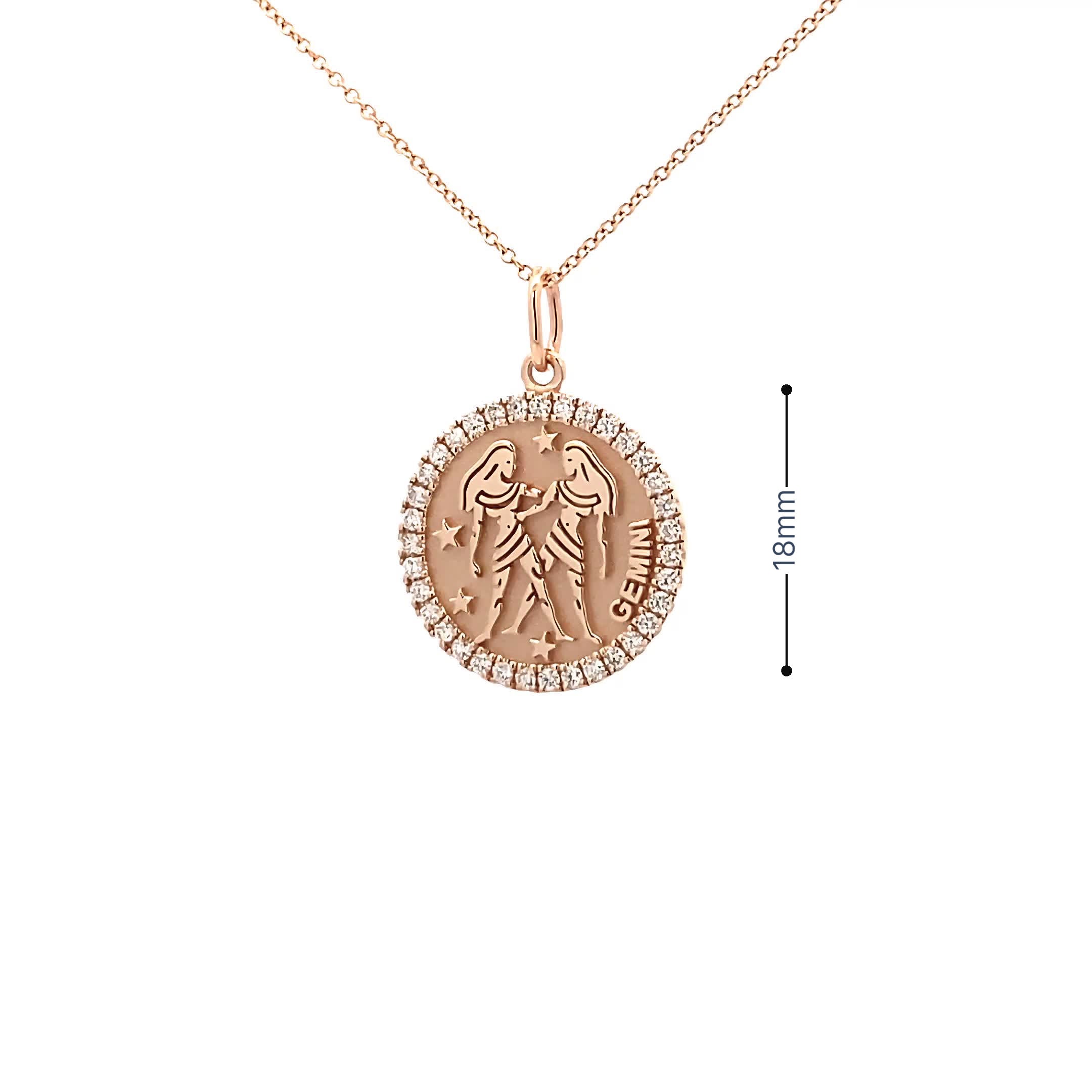 14K Gold 18mm Zodiac Sign Gemini  Diamond  Pendants(0.45ct) - dagatchi.com