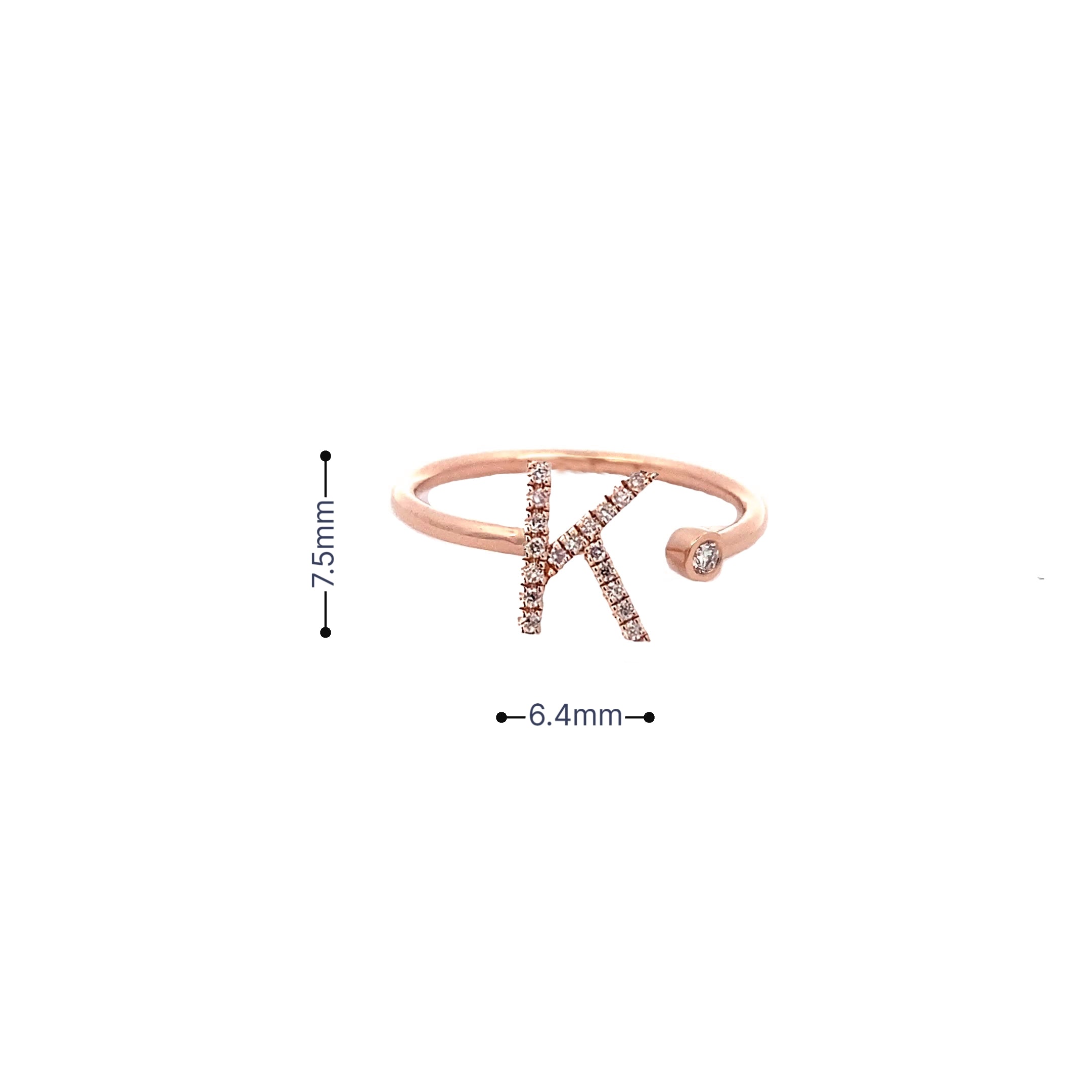 14K Gold Diamond Initial Ring K(0.09ct) - dagatchi.com