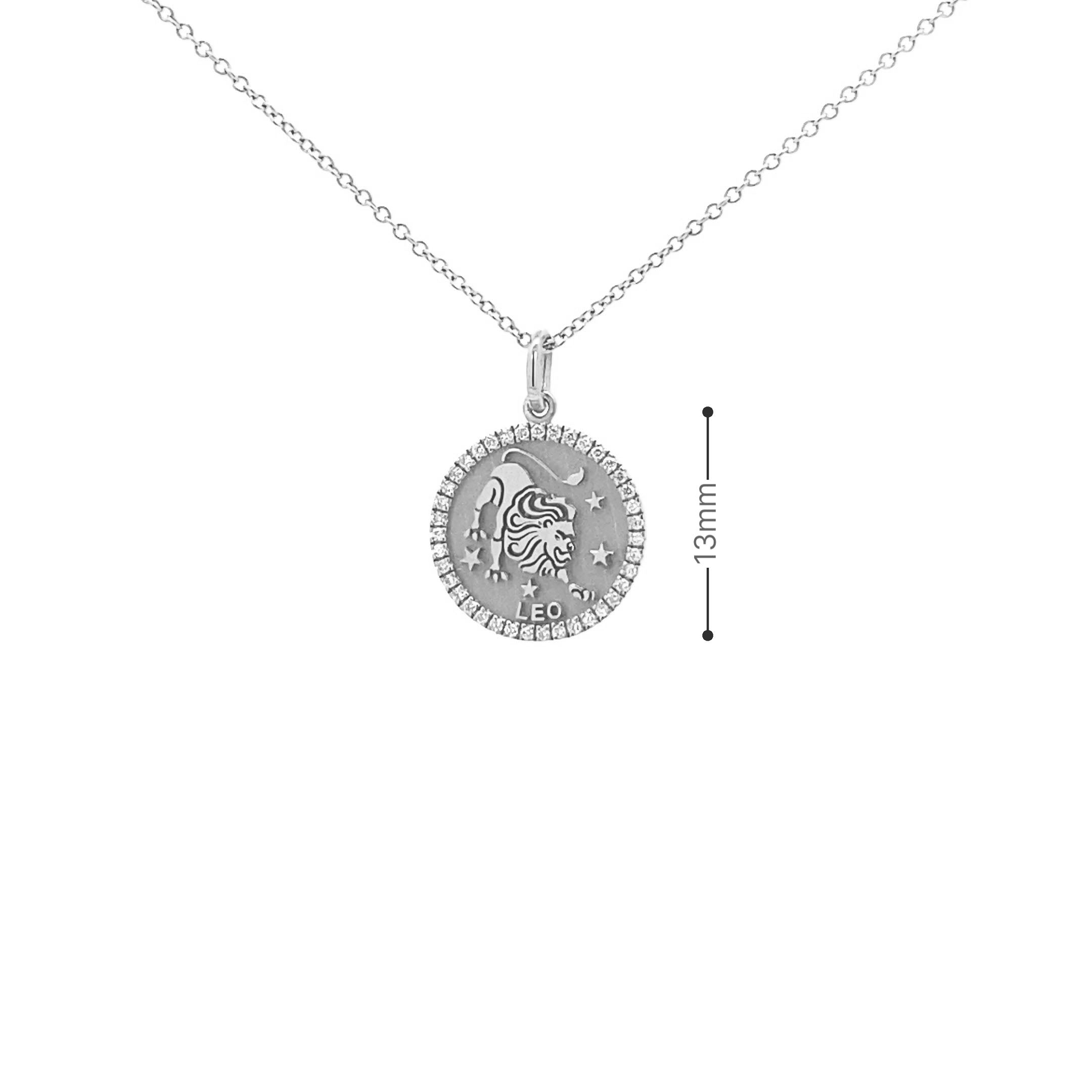 14K Gold 13mm Zodiac Sign Leo  Diamond  Pendants(0.13ct) - dagatchi.com