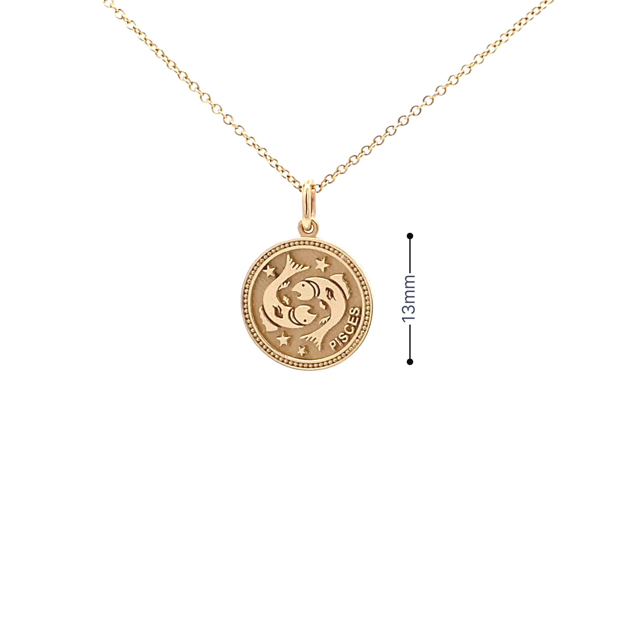 14K Gold 13mm Zodiac Sign Pisces Pendant - dagatchi.com