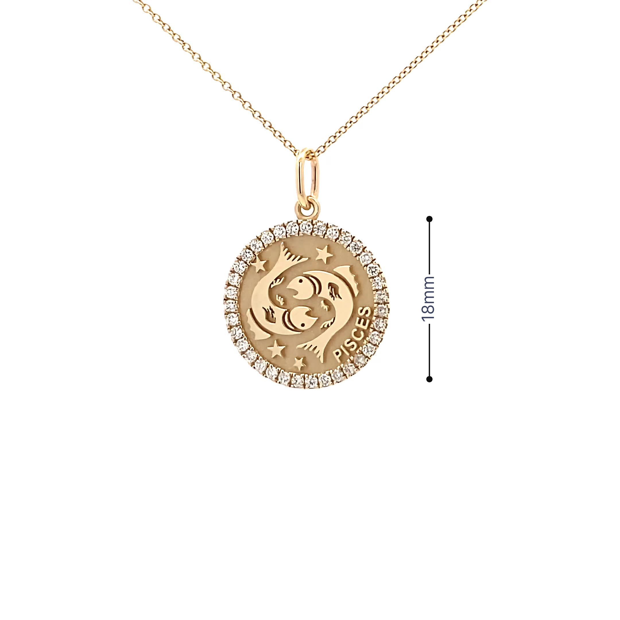 14K Gold 18mm Zodiac Sign Pisces  Diamond  Pendants(0.45ct) - dagatchi.com