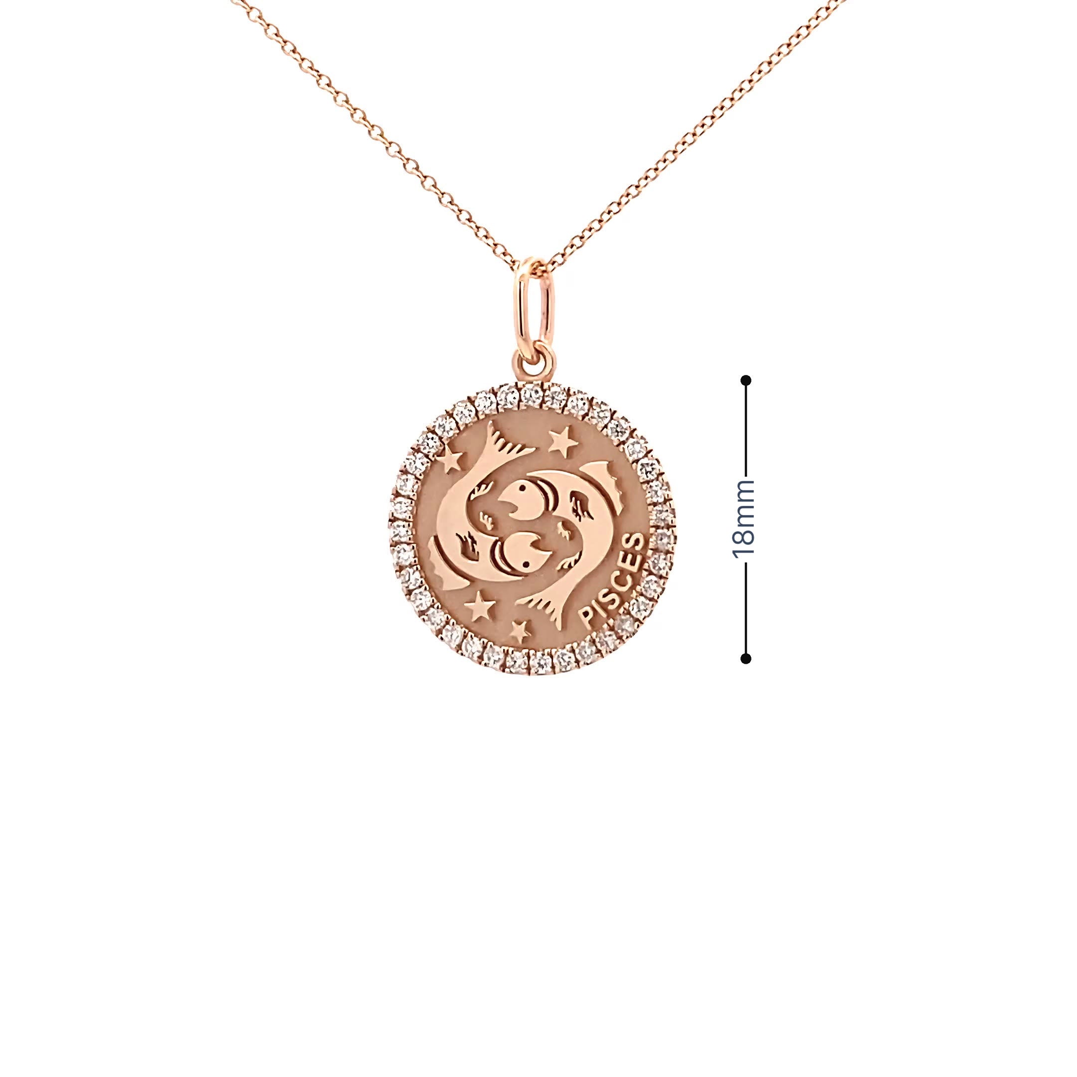 14K Gold 18mm Zodiac Sign Pisces  Diamond  Pendants(0.45ct) - dagatchi.com