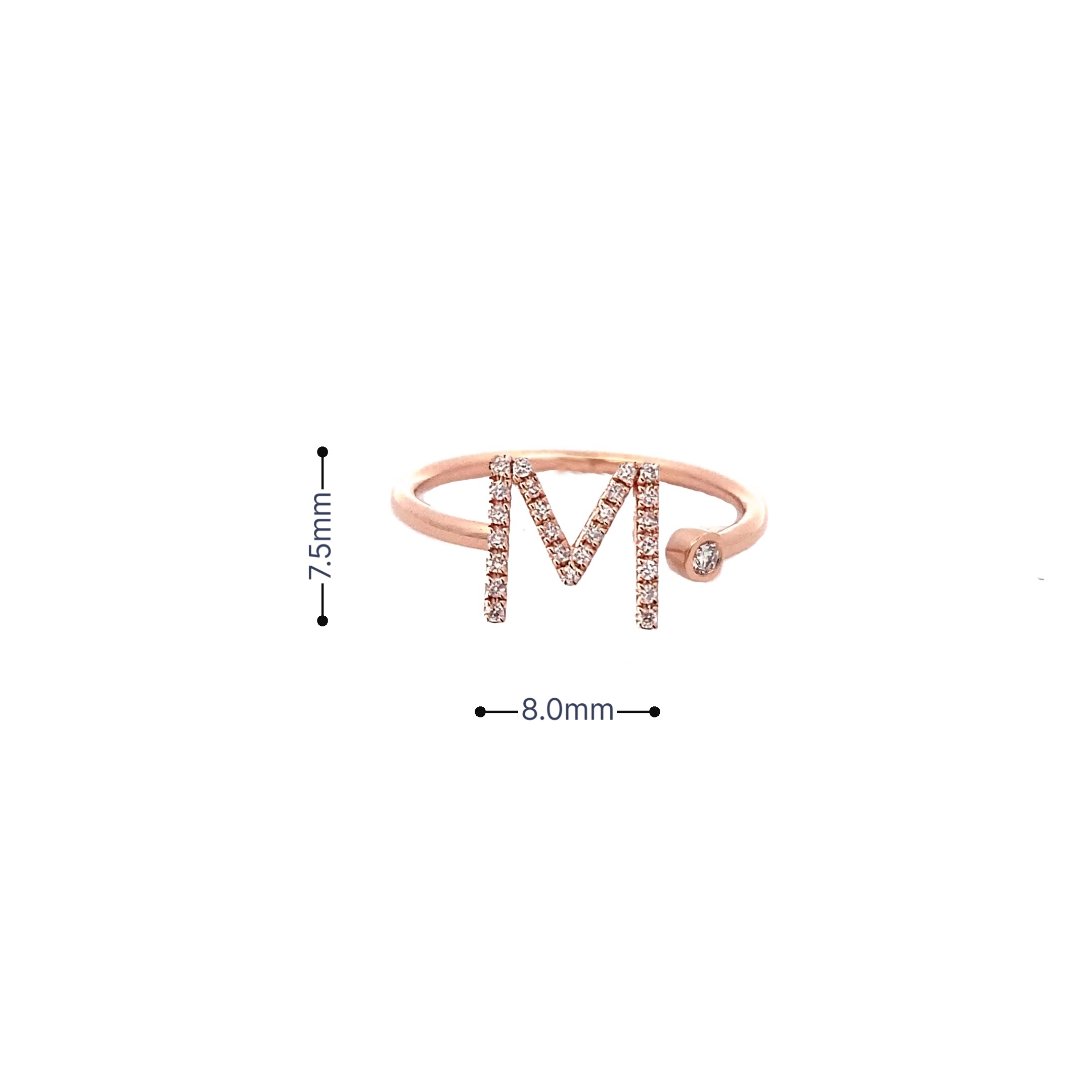 14K Gold Diamond Initial Ring M(0.11ct) - dagatchi.com