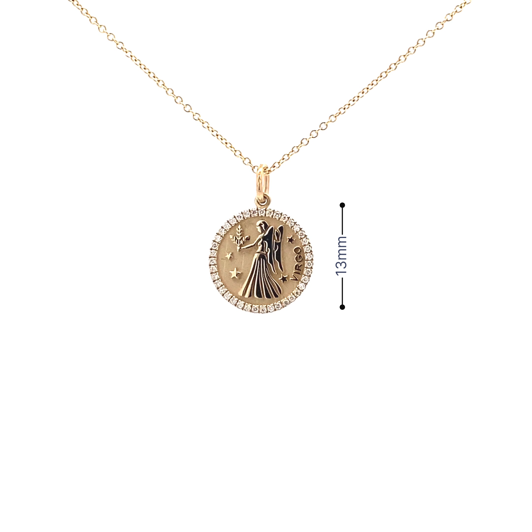 14K Gold 13mm Zodiac Sign Virgo  Diamond  Pendants(0.13ct) - dagatchi.com