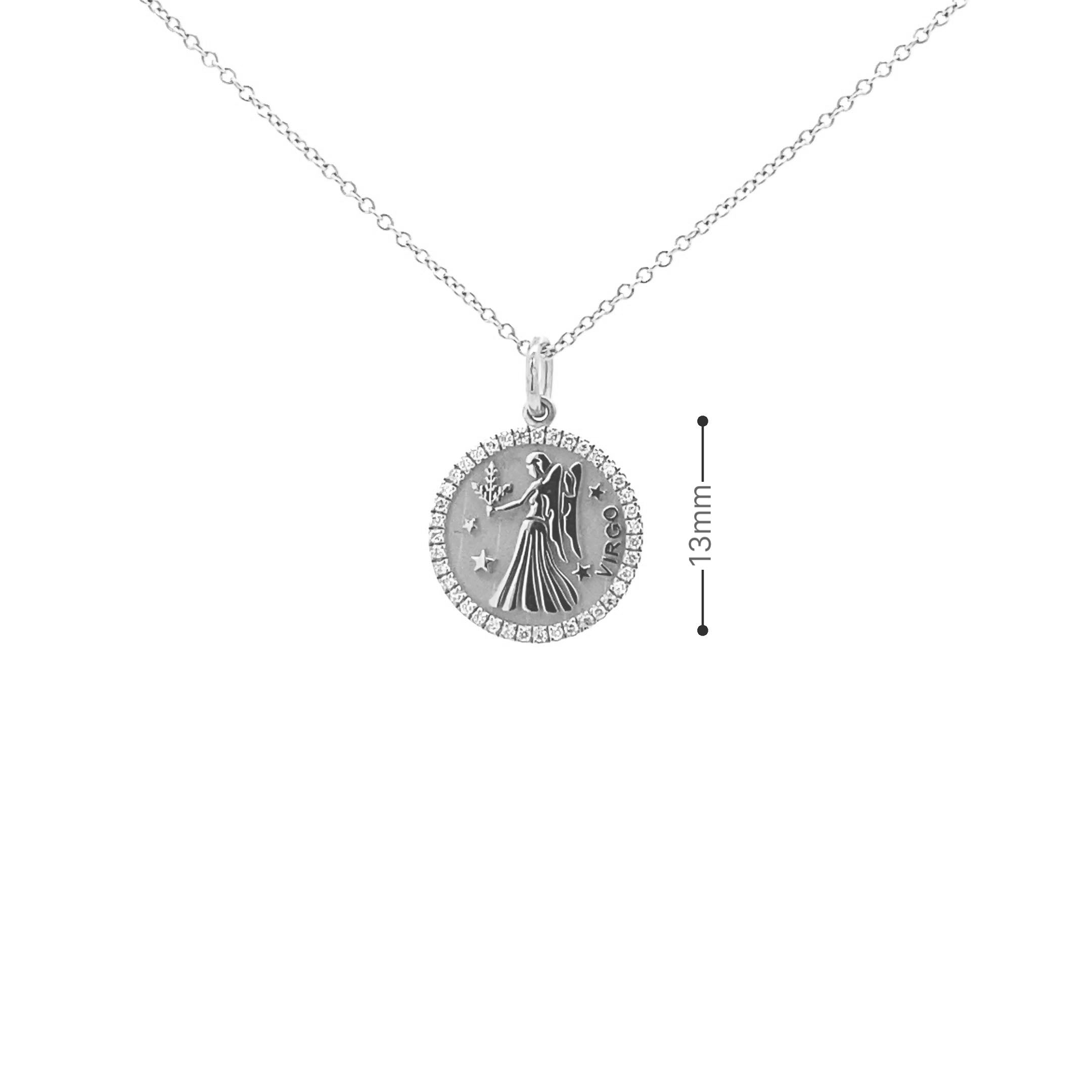 14K Gold 13mm Zodiac Sign Virgo  Diamond  Pendants(0.13ct) - dagatchi.com