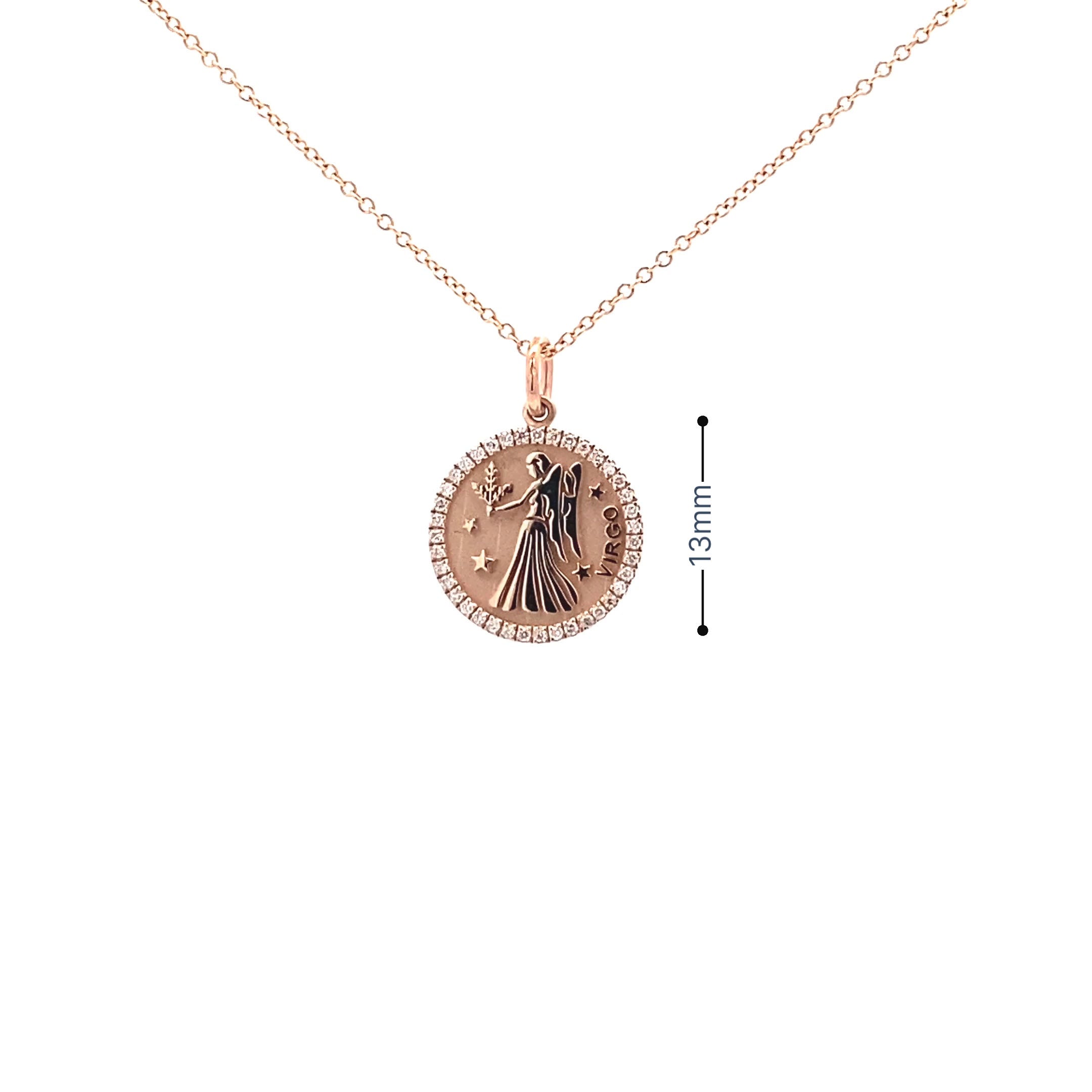 14K Gold 13mm Zodiac Sign Virgo  Diamond  Pendants(0.13ct) - dagatchi.com