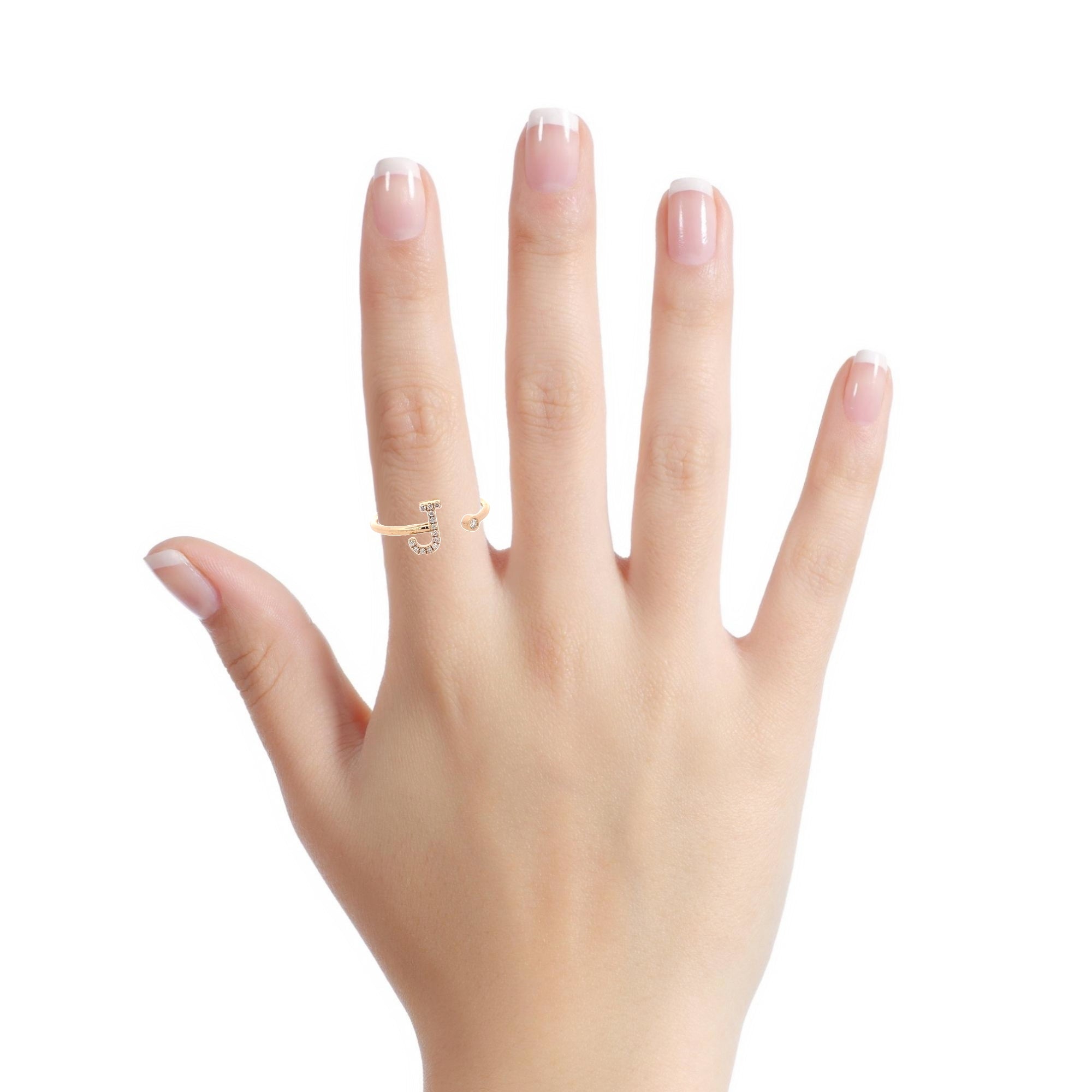 14K Gold Diamond Initial Ring J(0.07ct) - dagatchi.com