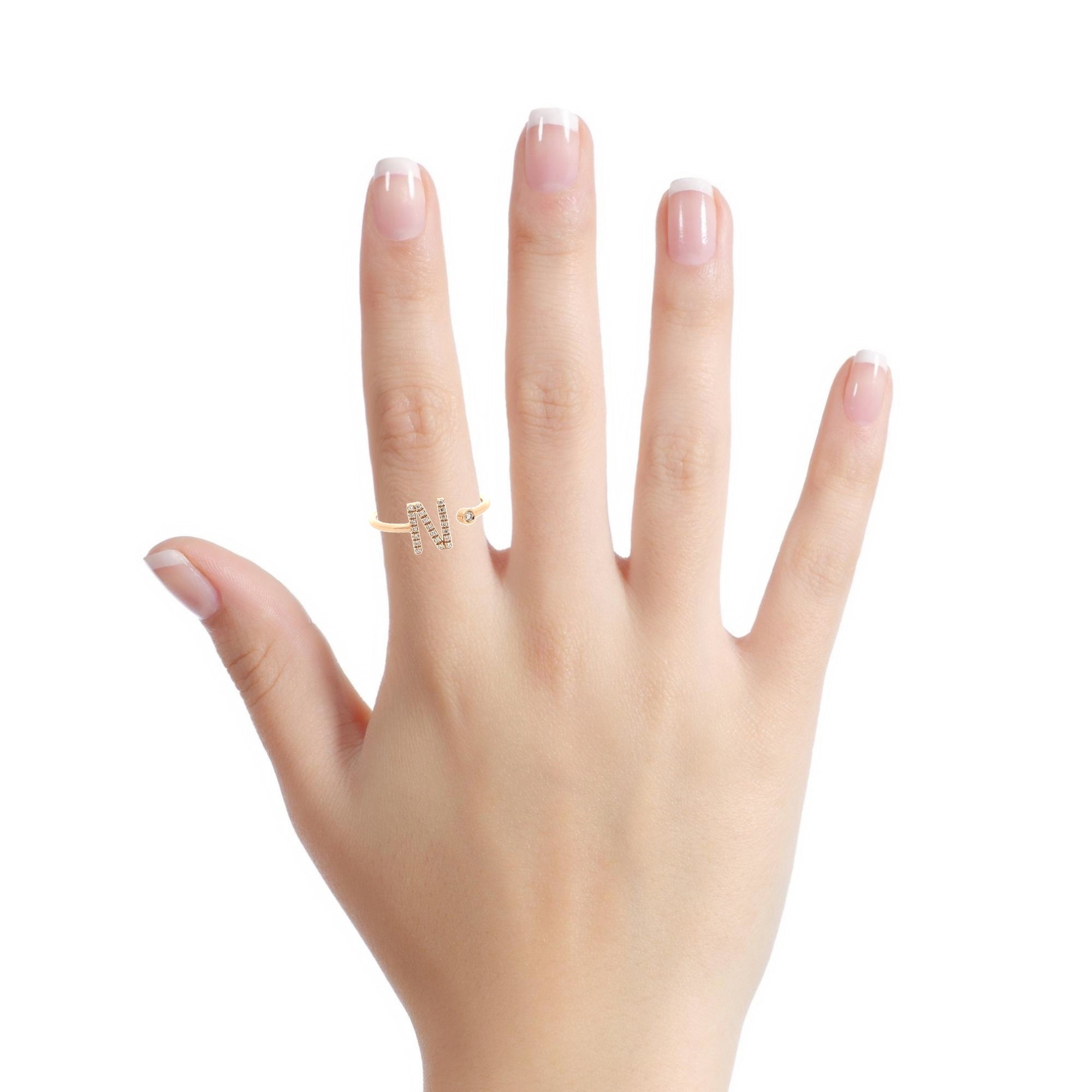 14K Gold Diamond Initial Ring N(0.10ct) - dagatchi.com