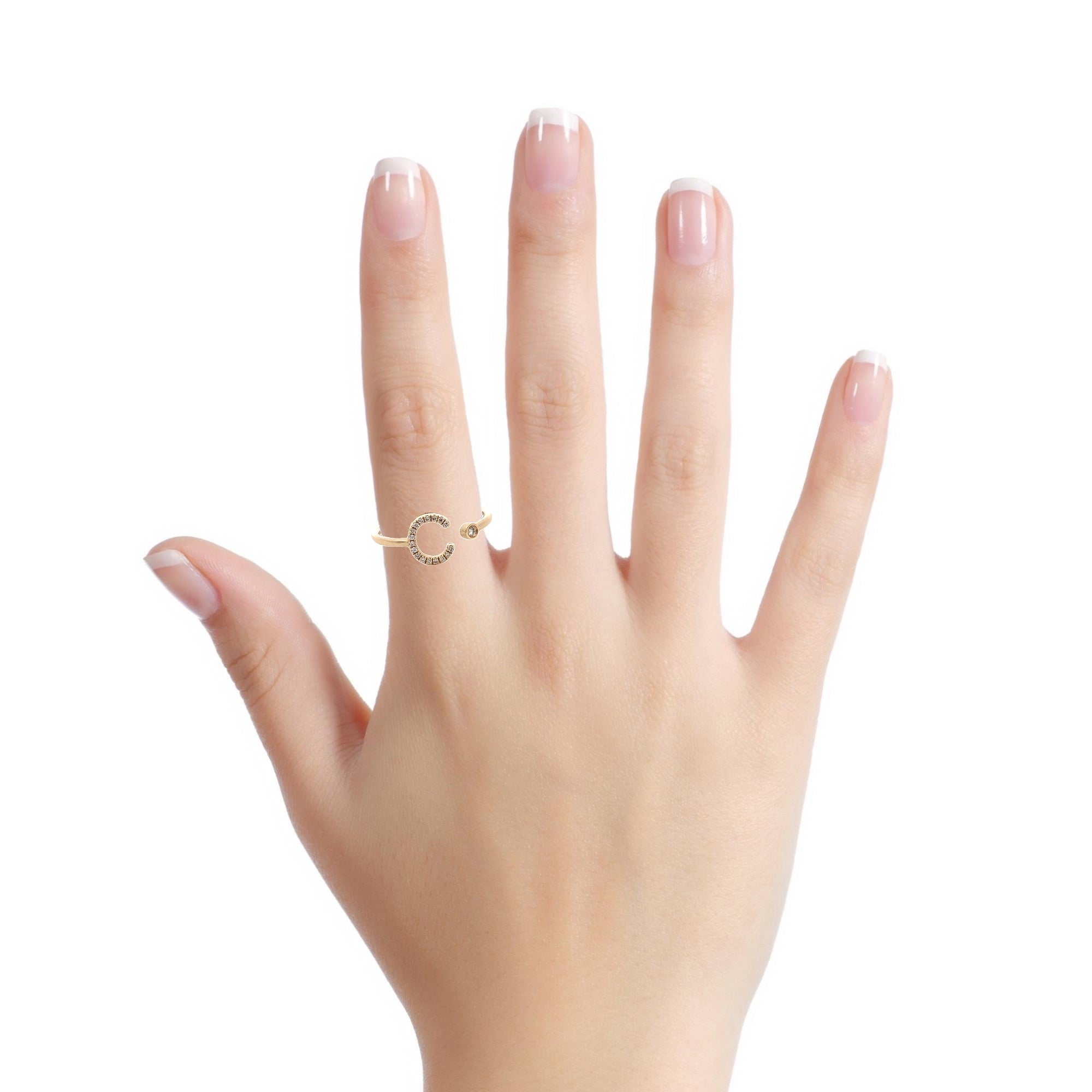 14K Gold Diamond Initial Ring C(0.08ct) - dagatchi.com