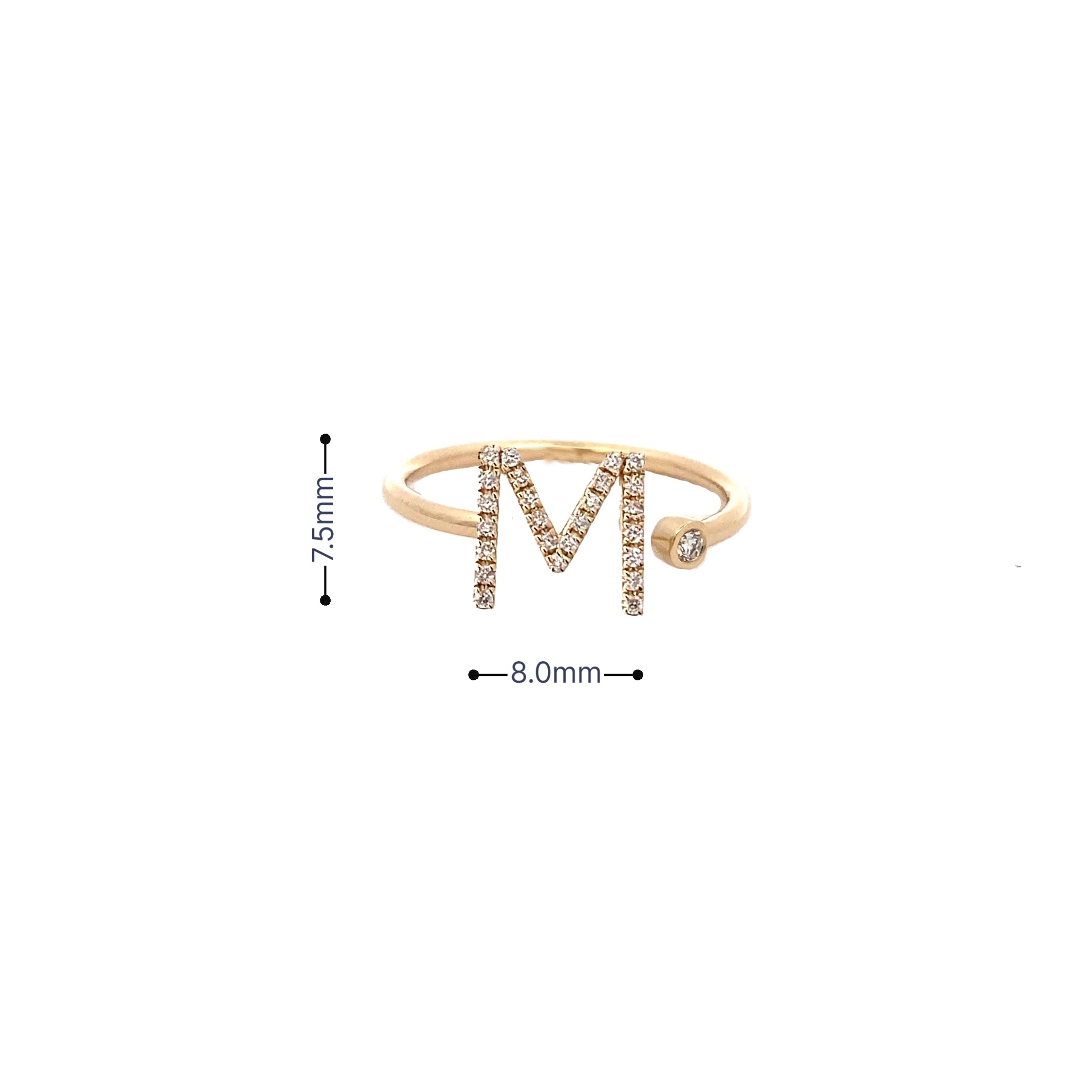 14K Gold Diamond Initial Ring M(0.11ct) - dagatchi.com